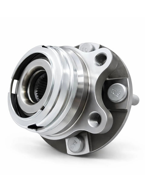 Front view of a front wheel bearing hub assembly, 2.5L 29-spline 5-lug, for 2007 to 2013 Nissan Altima sedans and S Coupe.