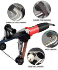 Pro Grade Stainless Steel Pipe Belt Sander Polisher With 110V 800W Power Variable Speed, sanding metal pipes and surfaces.