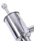 Close-up of the stainless steel hand drum pump for manual oil transfer, highlighting the lever and bowl design.
