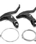 Two Pack 0.87 Inch Aluminum Alloy Bicycle Brake Levers Universal Fit For Mountain Road BMX And Folding Bikes, with cables