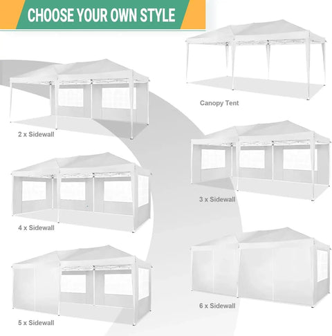 10x20 Foot Pop Up Canopy Tent Instant Shelter With 6 Sidewalls Durable Waterproof Portable Gazebo UPF 50 Plus display options