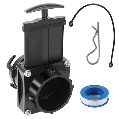3-Inch RV Waste Valve Body With Handle For Mess-Free Sewer Connection, durable replacement valve, fittings, and seal tape accessories.