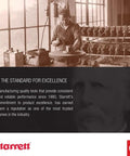 Vintage workshop photo with machinist and Starrett branding emphasizing quality tool manufacturing since 1880.
