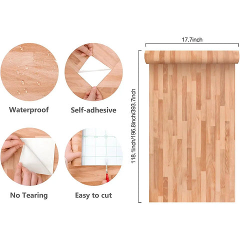 Peel And Stick Faux Wood Wallpaper For Counters And Cabinets Waterproof Vinyl Wood Plank Cover Self Adhesive 17.7 Inch By 118.1 Inch