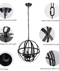 Vintage 5 Globe Pendant Light With Dope Adjustable Chain Metal Flush Mount Chandelier In Matte Black for Kitchen Island