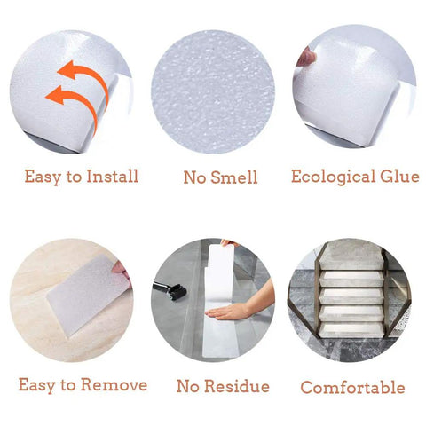 Image of Non Slip Stair Treads Tape 15 Pack 4 By 24 Inches Ultra Strong Adhesive in various installation steps and features