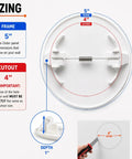 Round Spring Access Panel For Drywall And Ceiling, Hella Sturdy Abs Plastic Wall Hole Cover, No Sweat Snap Setup For Plumbing And Electrical Cables, Paint Ready White Design, 5 inch frame detail.