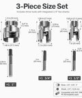 All in One DIY Friendly Pipe Thread Cutting Tool Kit With Internal And External Threading Includes Half Inch Three Quarter Inch And One Inch Threaders Quarter Inch Hex Shank Electric Drill Compatible Works On PPR PVC Plastic MPP And Metal, 3-piece size set