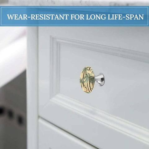 Palm Trees And Tigers Round Cabinet Knobs For Cabinets And Drawers 1.1 Inch Diameter installed on white dresser drawer