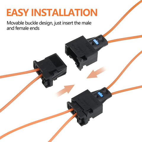 Front view of Mellbree 2-pack fiber optic bypass loop adapters with orange cables and black connectors