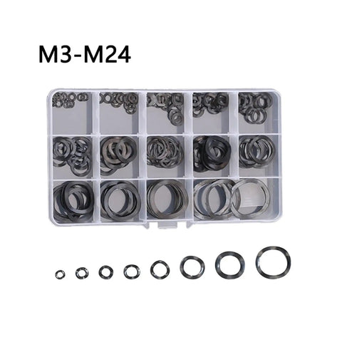 129 Piece Wave Washers Kit M3 To M24, Elastic Metal Gasket Set In 65 Mn Steel, Pro Grade Locking Washers For Automotive, Machinery And DIY Projects, Black Finish, Internal Assortment, assorted washers in organizer