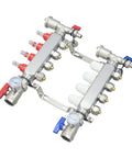 Radiant Floor Heating Manifold Kit With Four Loops Half Inch PEX Tubing Stainless Steel Demagnetized 304 Body Hydronic System With Flow Meters