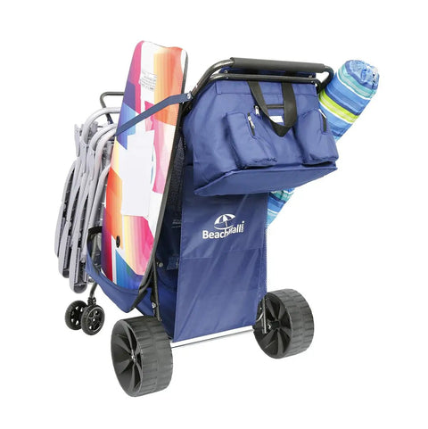 Beach Cart With Big Sand Wheels For Easy Sand Haul Wide Wheel Wagon Includes Insulated Cooler Bag Body Board And Umbrella Holder