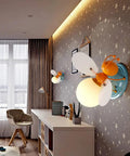 Bee Shaped Kids Wall Light With Glass Shade Cute Sconce For Girls And Boys Bedroom Hardwired Night Light UL Listed Socket And Wire Easy Install Modern Decor For Reading And Playtime in a children's room setting