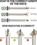 Forever Match Lighter Kit With Double Ferro Rods showing wick lengths and fuel levels for optimal performance.