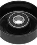 ACDelco Gold idler pulley, black metal with bearing, front view