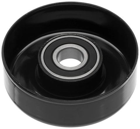 ACDelco Gold idler pulley, black metal with bearing, front view