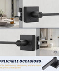 Matte Black Lever Door Handles Set 6 Pack Heavy Duty Privacy Lock For Interior Doors shown in modern bathroom setting