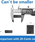 Smallest Wireless WiFi Hidden Camera With 1080P HD Video Live Feed dimensions shown next to digital caliper and size comparison with coin.