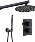 Slick Matte Black Shower Kit With 10 Inch Shower Head And Thermostatic Valve Wall Or Ceiling Mount with handheld wand