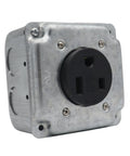 Heavy Duty Nema 6 50R Power Outlet For Welders And Home Workshops Featuring No Fuss Surface Flush Mounting Quick Install 50 Amp Electrical Socket Tough As Nails Galvanized Steel, close-up view.