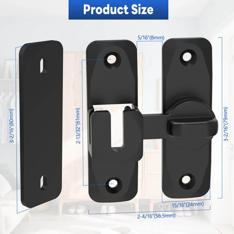Heavy Duty 90 And 180 Degree Barn Door Locks And Latches Aluminum Sliding Door Latch Kit for Barn Bathroom Cabinet Garden and Window Black Finish 2 Pack Small Flip Locks