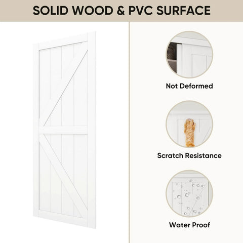 Double 72 Inch By 80 Inch K Style Sliding Closet Door with Hardware Kit showing solid wood and PVC surface benefits