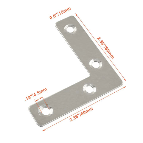 10 Pack Stainless Steel L Brackets Set Heavy Duty Corner Brace Plates With Screws 60mm By 60mm Flat Mending Brackets