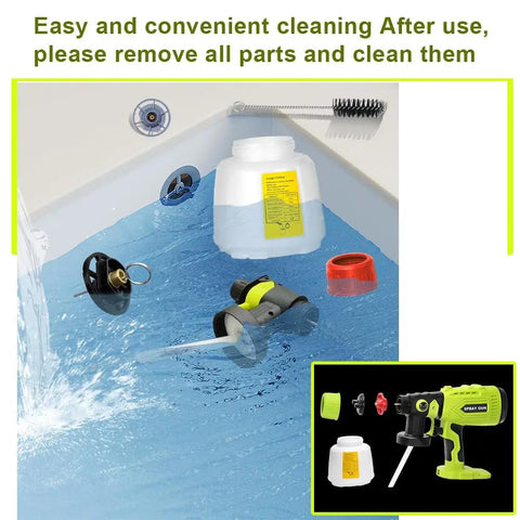 HVLP Paint Sprayer With Brushless Motor And Precise Flow Control in a sink for easy cleaning and maintenance.