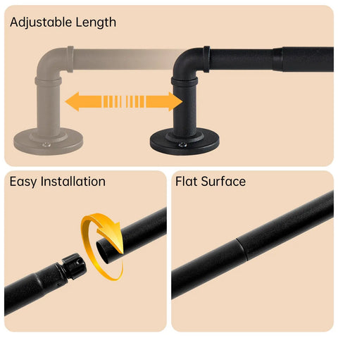 Two Pack Heavy Duty Curtain Rod Set For Windows 48 To 84 Inches Blackout Wrap Around Design Five Eighths Inch Diameter