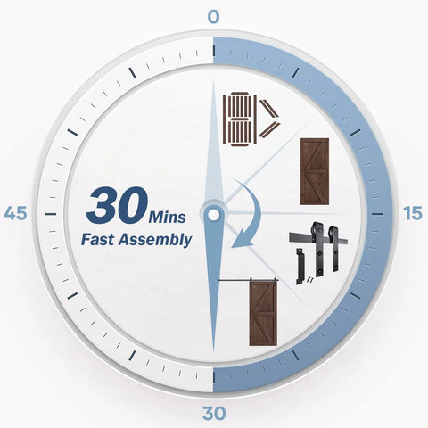 Guide for 30-minute assembly of Brown Barn Door 36 Inch By 84 Inch With Six Point Six Foot Barn Door Hardware Track Kit And Handle Included.