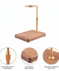 Adjustable Pour Over Coffee Stand, Sleek Wood And Aluminum Dripper Holder For Standard Mugs And Large Carafes, showcasing solid wood base and adjustable height.