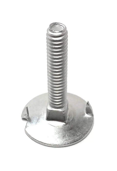 Ten Pack Of 1/4 20 X 1 1/2 Inch 18 8 Stainless Steel Fanged Elevator Bolts Featuring Square Neck And 15/16 Inch Head close-up view