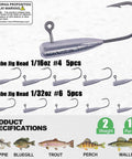 Go To Crappie Jig Kit With Tube Baits 120 Pcs Soft Plastic Crappie Lures In 12 Colors And 10 Jig Heads For Panfish And Trout Fishing In Any Conditions, showing multiple jig heads in two sizes.