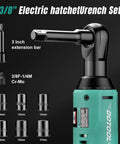 3/8 Inch Cordless Electric Ratchet Wrench Kit With 40 Ft Lbs Torque, 12V Power, sockets, extension bar visible