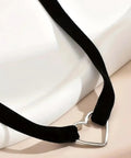 Adjustable Layered Black Necklace For Women With Sleek Dual Chain Design And Polished Alloy Pendant, featuring velvet lace and heart charm.