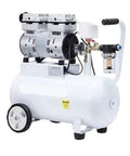 Industrial Grade Oil Free Vacuum Pump With Digital Smart Controller For Workshop And Lab Tasks featuring a white tank and dual motors.