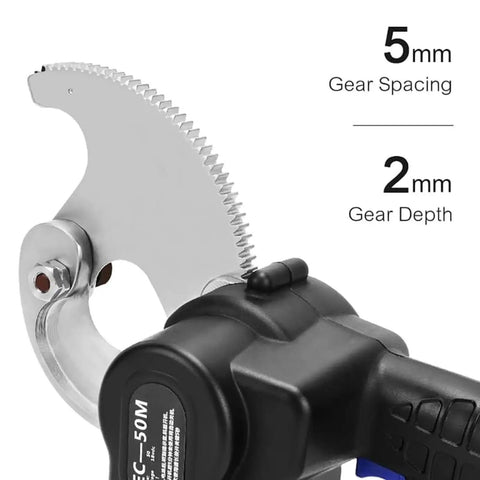 Close-up of Heavy Duty Electric Hydraulic Wire Crimping Machine And Battery Powered Cable Cutter for precise cuts in cables.