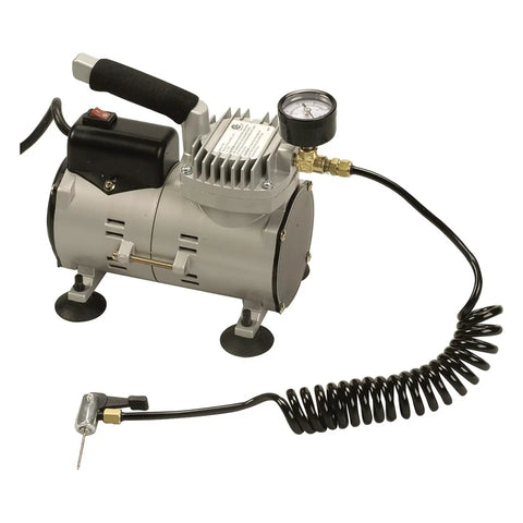 Ultra Quiet 110V Air Compressor Inflator with 1/8 HP OilFree Motor, 60 PSI Max, Gauge Hose and Needle, Portable Compact Design