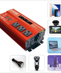 500W Continuous Power Inverter For Vehicles From 12V To 110V AC With 3 AC Outlets And 4 USB Ports Plus Cigarette Lighter Adapter
