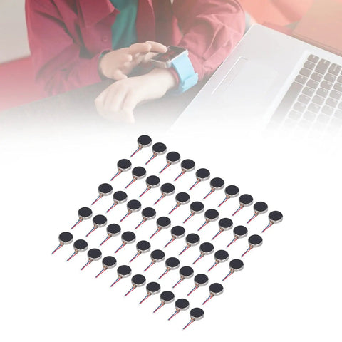 Tiny 50Pcs Mini Vibration Motors Set, DC 3V 10x2.7mm Low Noise Micro Vibrating Motors for Watches and Mobile Phones displayed