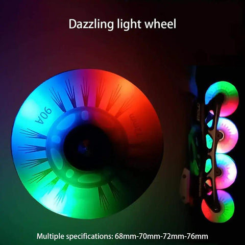Light-up Eight Pack Inline Skate Wheels With ABEC 9 Bearings, 68mm 70mm 72mm 76mm, glowing in multiple colors