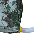 Close-up of backpack manual spreader dispenser for farming 20L capacity with bag easy carry durable PVC construction, hose attachment visible.