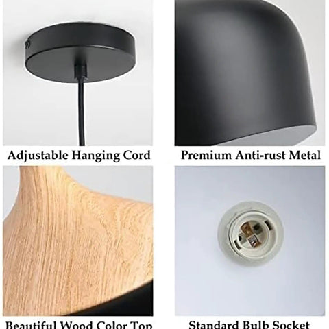 12 Inch Big Dome Kitchen Pendant Lights Set Of 3 With Wood Grain Metal Shade Over Island Modern Farmhouse Vibe Hangin Fixtures details