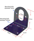 Motor mounting bracket, black metal base with two mounting holes and a U-shaped vertical loop (front view)