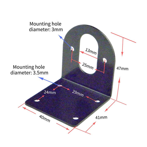 Motor mounting bracket, black metal base with two mounting holes and a U-shaped vertical loop (front view)
