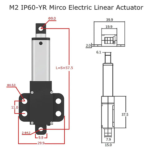 Compact Direct Current Linear Actuator With 6V 12V 24V Options 50mm Stroke 150 mm per sec Speed 15kg Lift Ideal For Cabinets Window Openers Robotics And Home Automation Plug And Play Ready Diy Projects And Smart Home Systems, dimension drawing