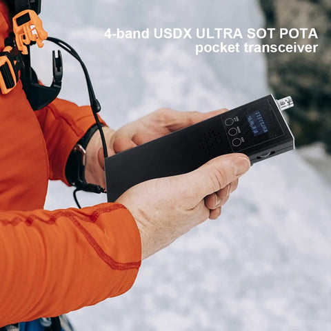 Person holding Grab And Go Portable Ham Radio Receiver Handheld 0.5MHz To 30MHz SSB Transceiver 4 Wavebands 1100mAh outdoors