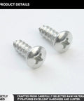 Stainless Steel Self Tapping Screws Kit, 240 Piece Assortment for Wood, Metal, and Outdoor DIY Projects, Sizes Four, Eight, Ten and One Quarter Inch, Anti Rust Fasteners for Furniture, Decks, and More - close up of two silver screws with cross drive head.
