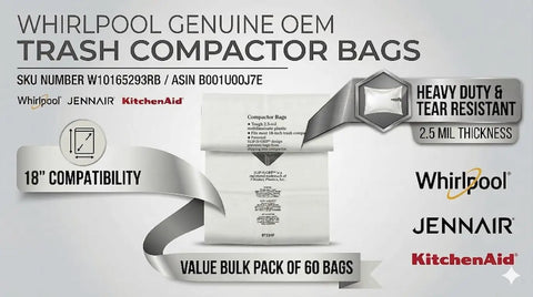 Heavy Duty 60 Pack 18 Inch Trash Compactor Bags With Ties, 3 Mil Thick, Leak Proof Design packaging with OEM brand logos